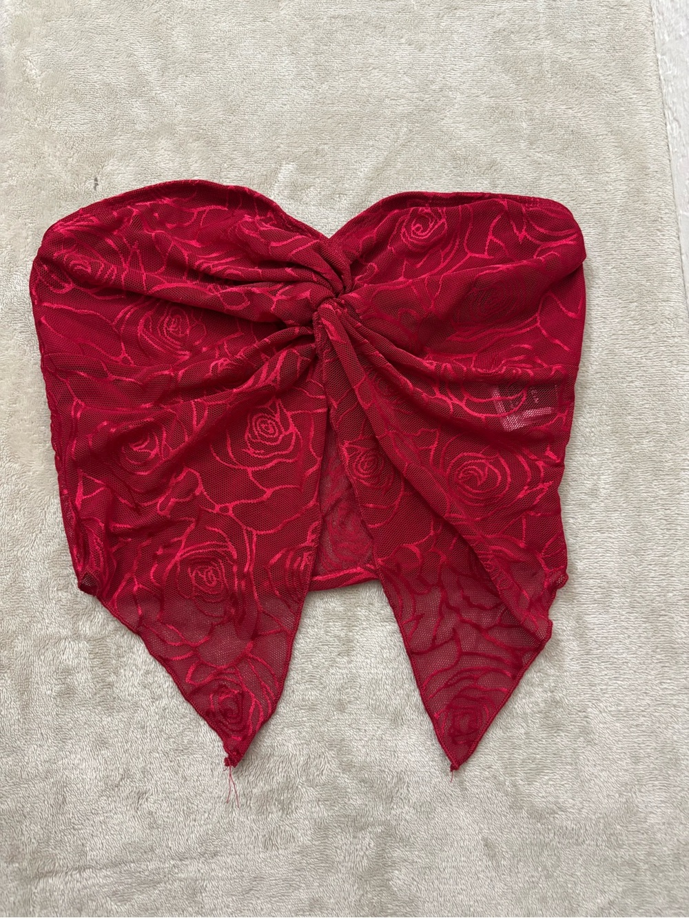 SHEIN Red Floral Sheer Tie-Front Scarf Top